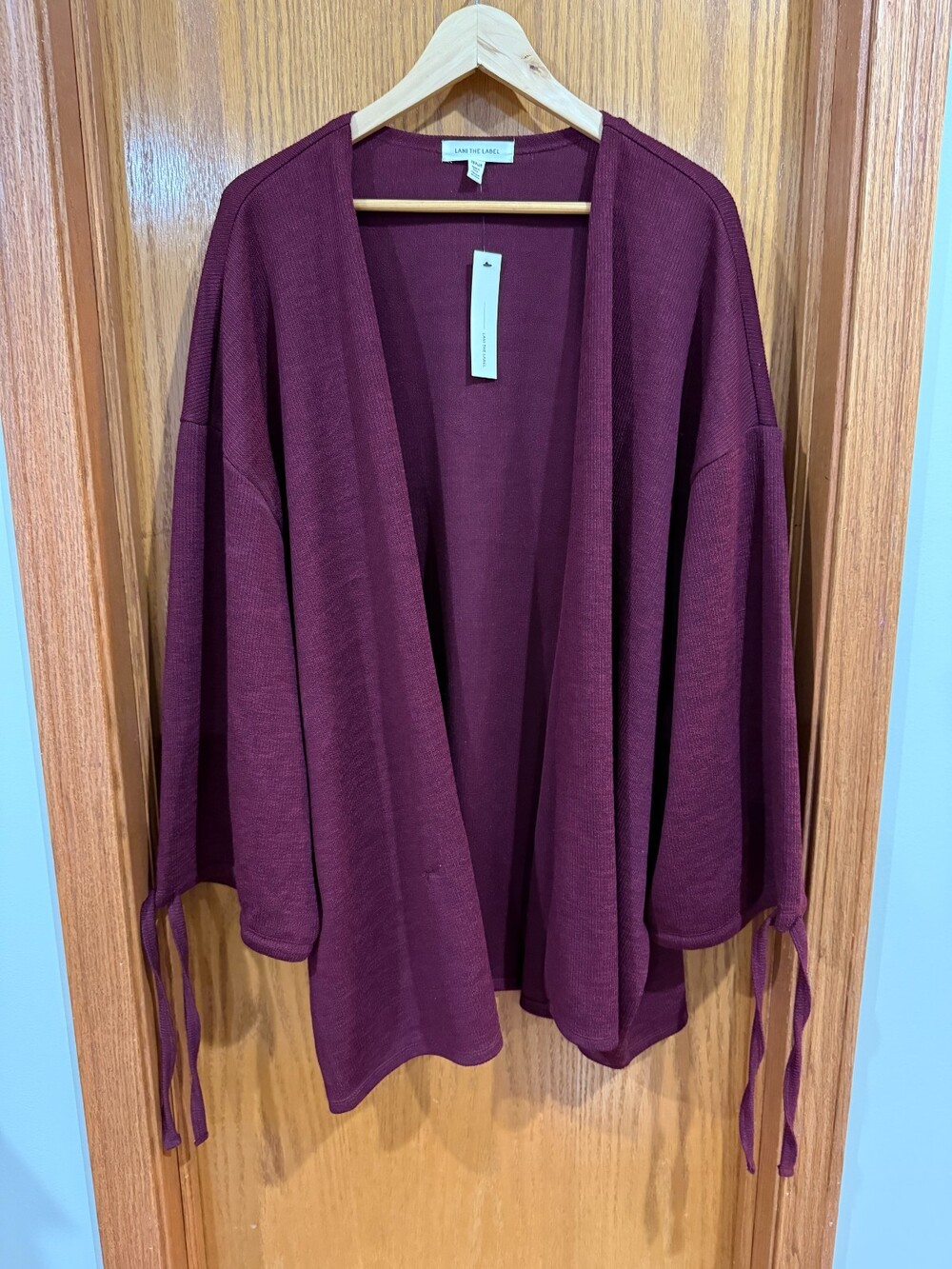 Lani the Label cardigan in burgundy color OS tie sleeves